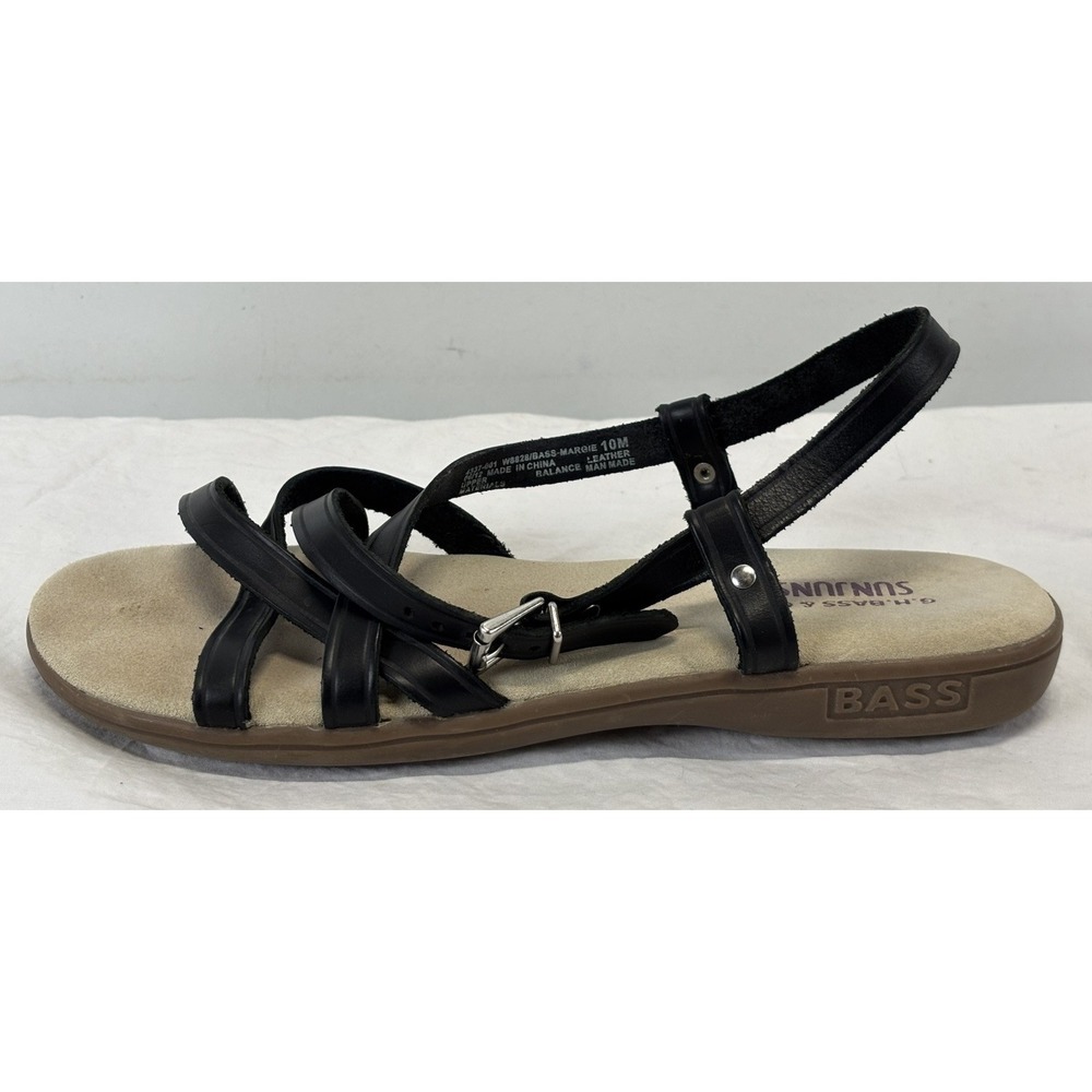 GH Bass Co. Sunjuns Margie Strappy Leather Sandals Black 10 M Retro Comfort
